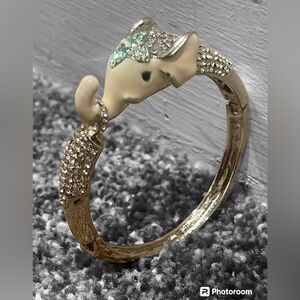 Kirks Folly Elephant Silver And Crystal Hinged Bangle Bracelet.